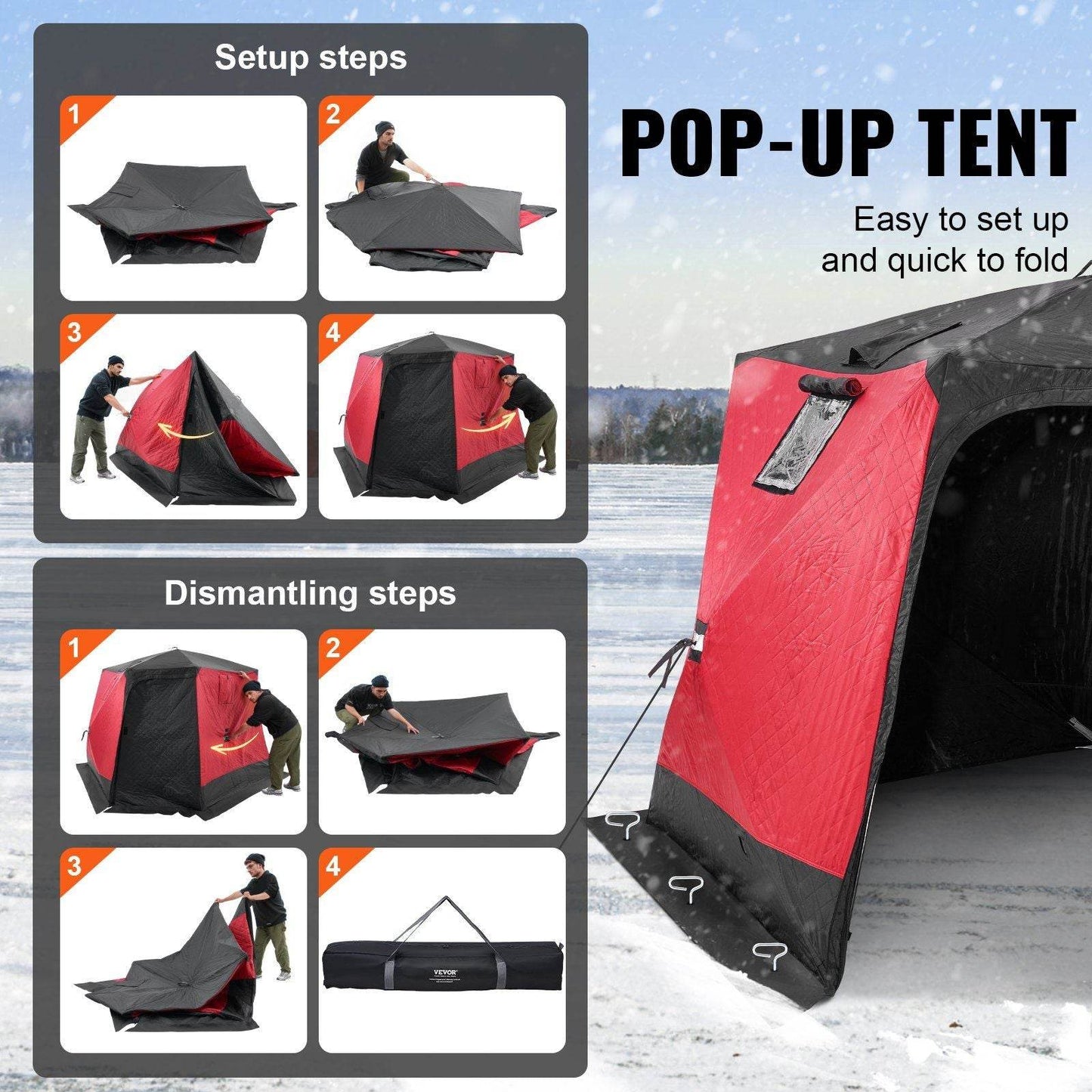 6-8 Person Portable Pop-Up Ice Fishing Shanty Tent