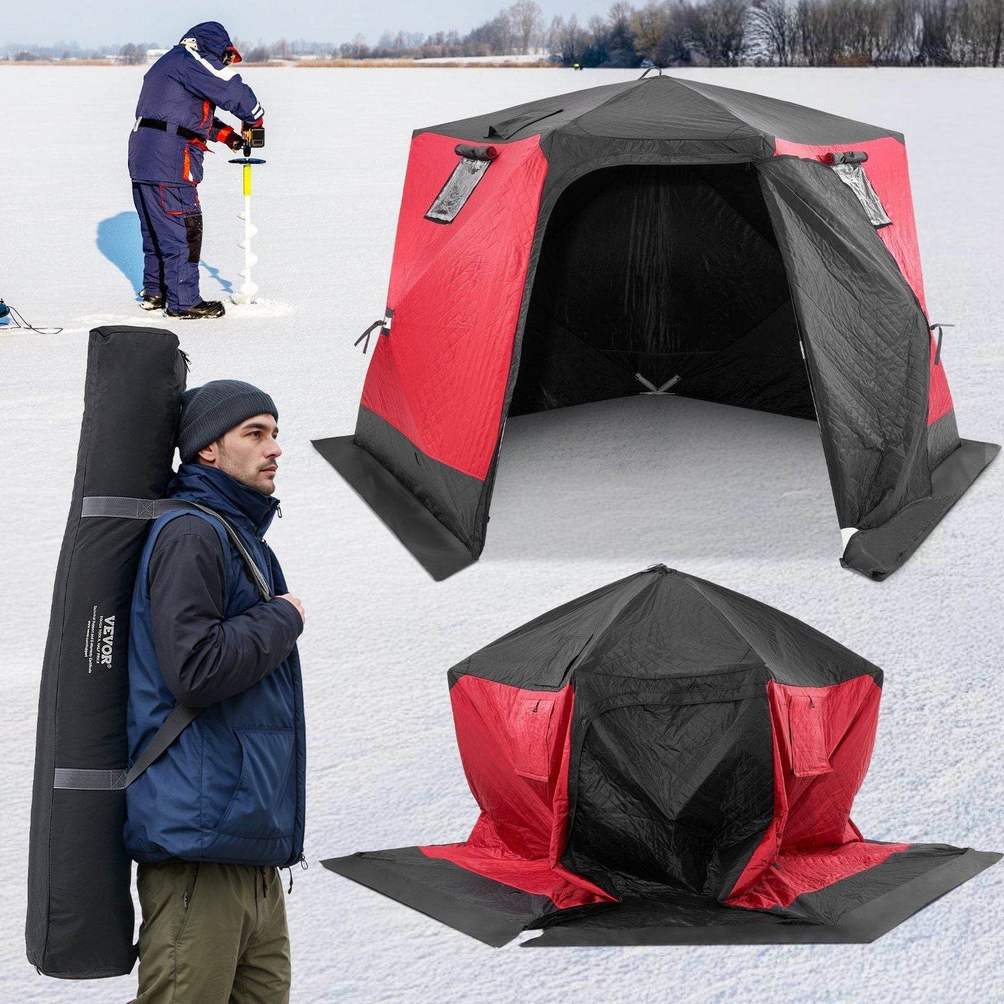 6-8 Person Portable Pop-Up Ice Fishing Shanty Tent