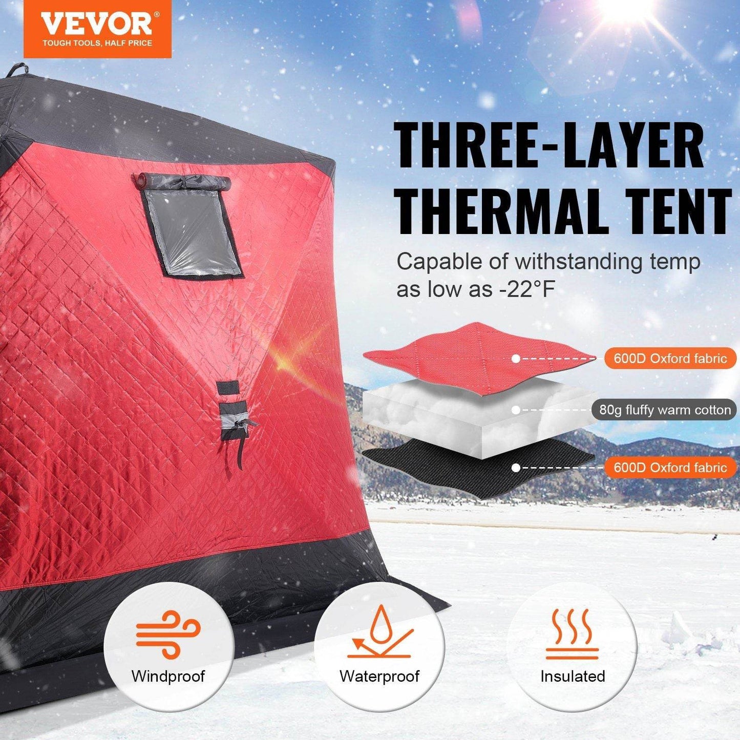 6-8 Person Portable Pop-Up Ice Fishing Shanty Tent
