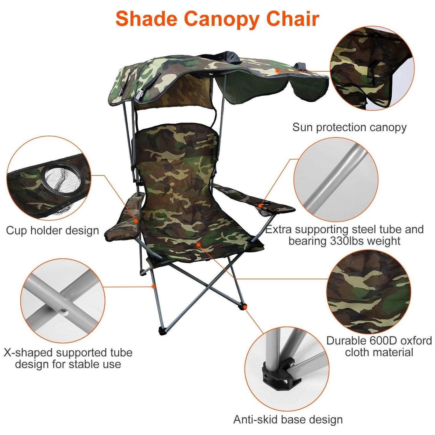 Foldable Canopy Beach Chair with Sun Protection and A Shade Cover