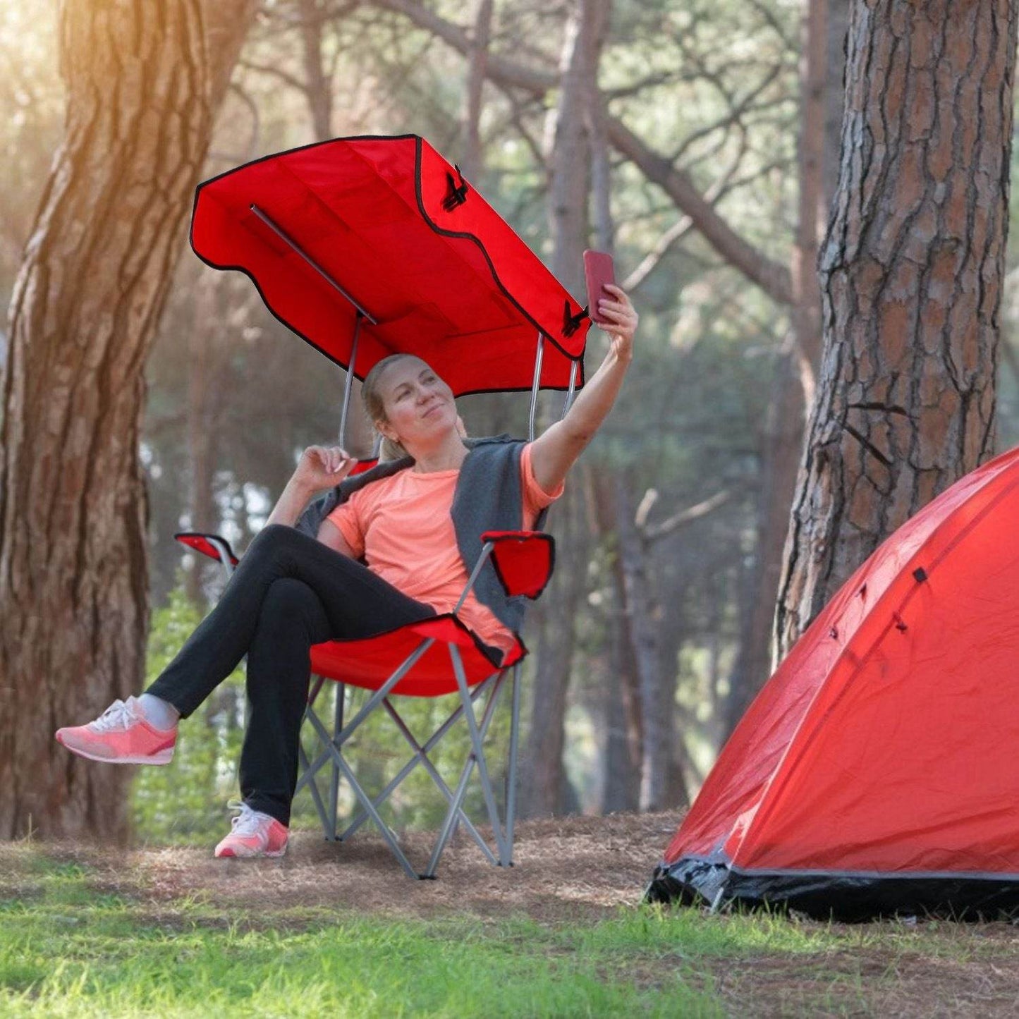 Foldable Canopy Beach Chair with Sun Protection and A Shade Cover