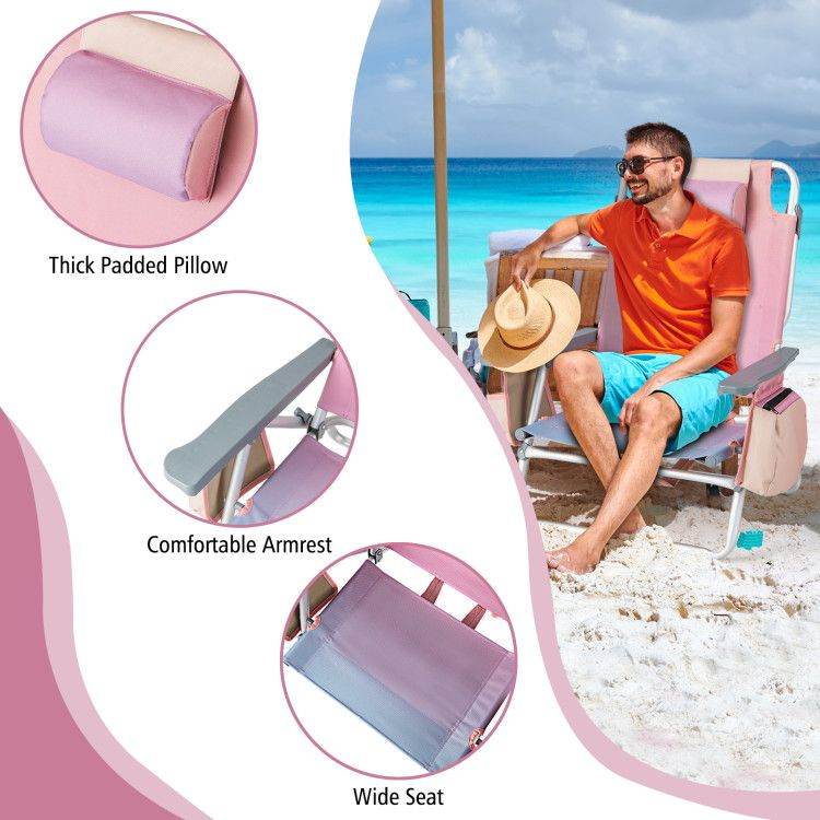 2-Pack 5-Position Folding Backpack Beach Chairs