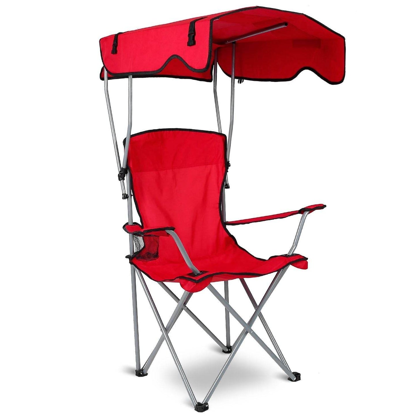Foldable Canopy Beach Chair with Sun Protection and A Shade Cover Red