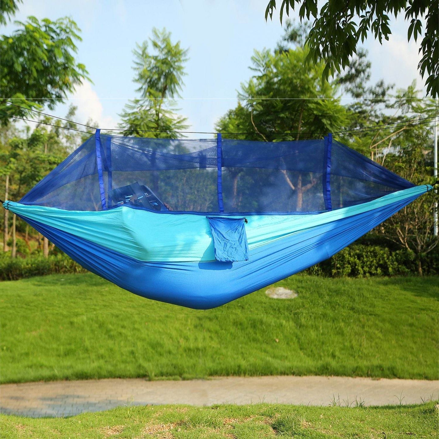 Portable Double Camping Hammock with Mosquito Net Sky Blue