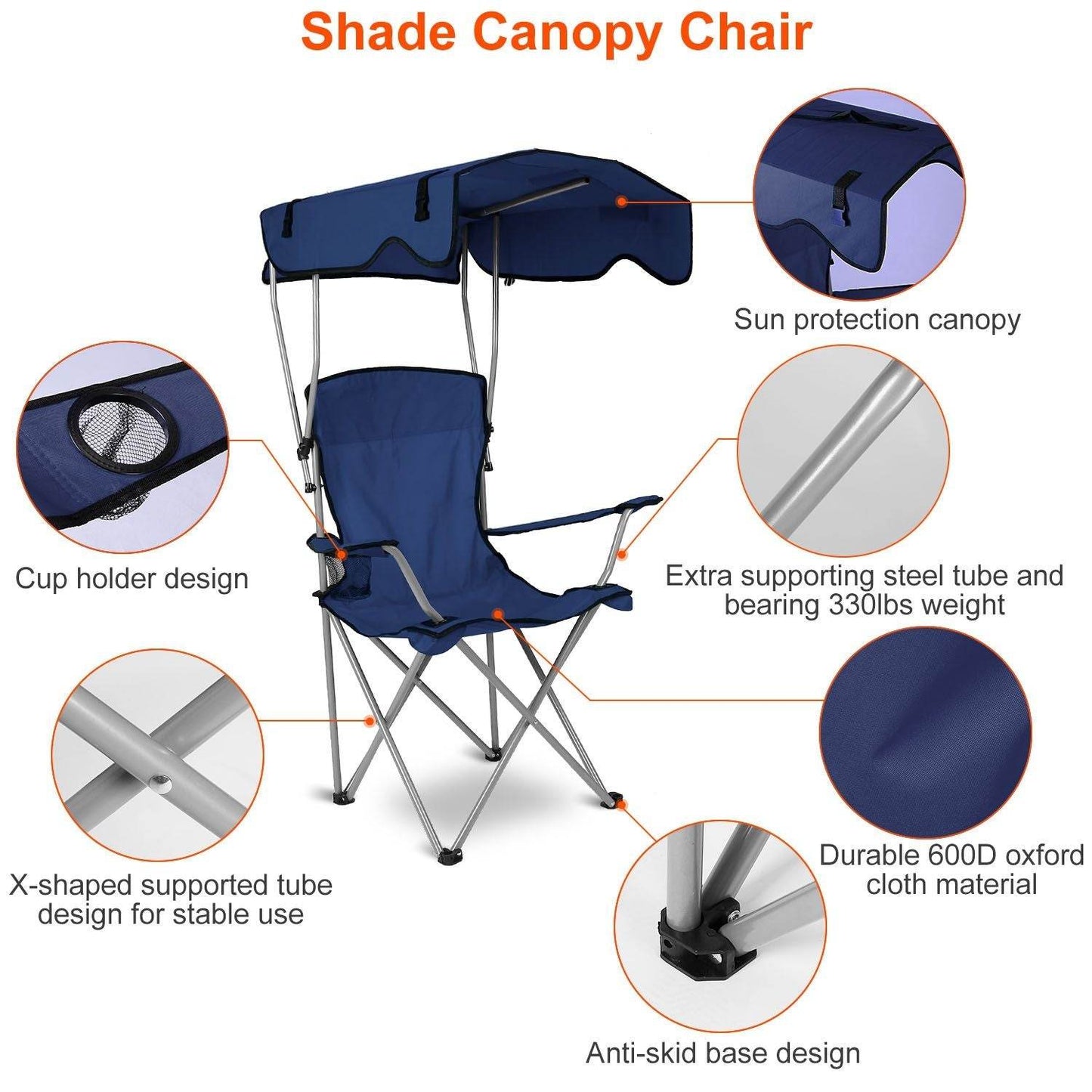 Foldable Canopy Beach Chair with Sun Protection and A Shade Cover