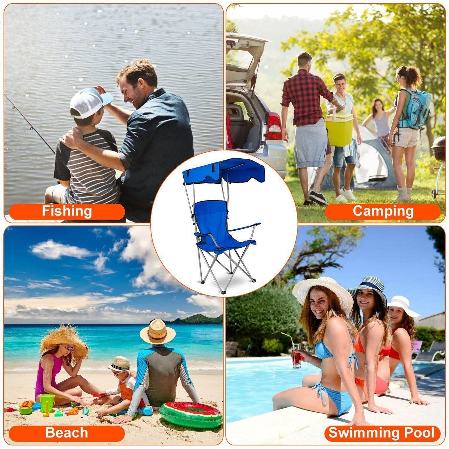 Foldable Canopy Beach Chair with Sun Protection and A Shade Cover