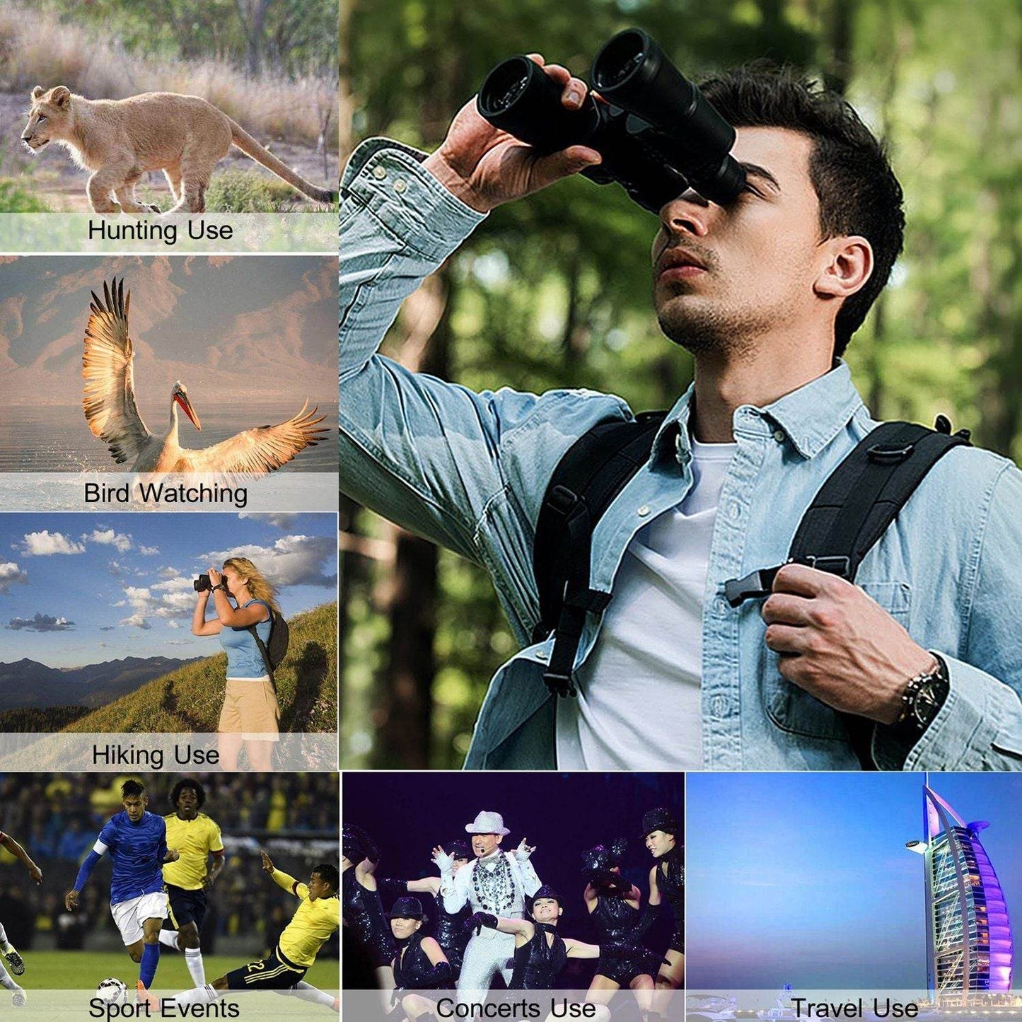 Portable Zoom Binoculars with FMC Lens and Low Light Night Vision