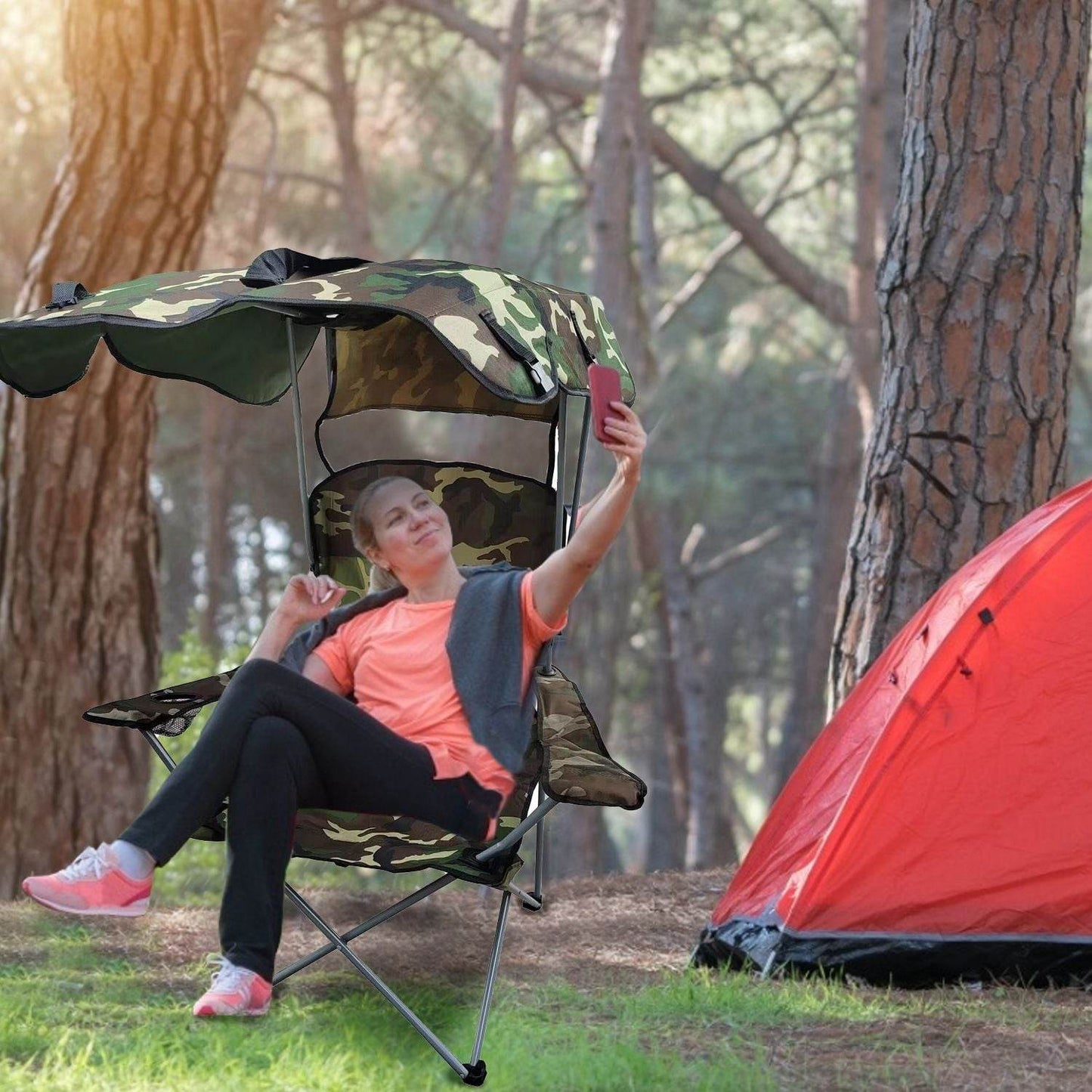Foldable Canopy Beach Chair with Sun Protection and A Shade Cover