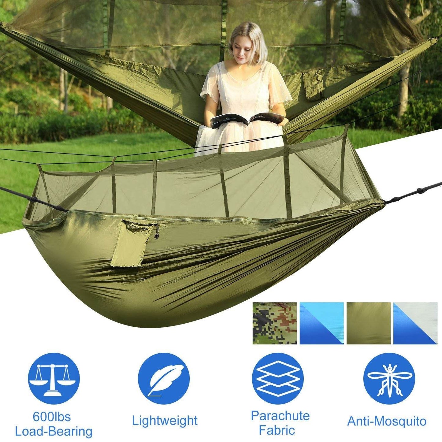 Portable Double Camping Hammock with Mosquito Net