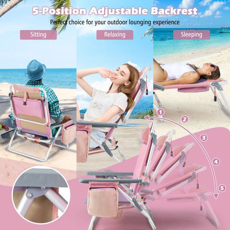 2-Pack 5-Position Folding Backpack Beach Chairs