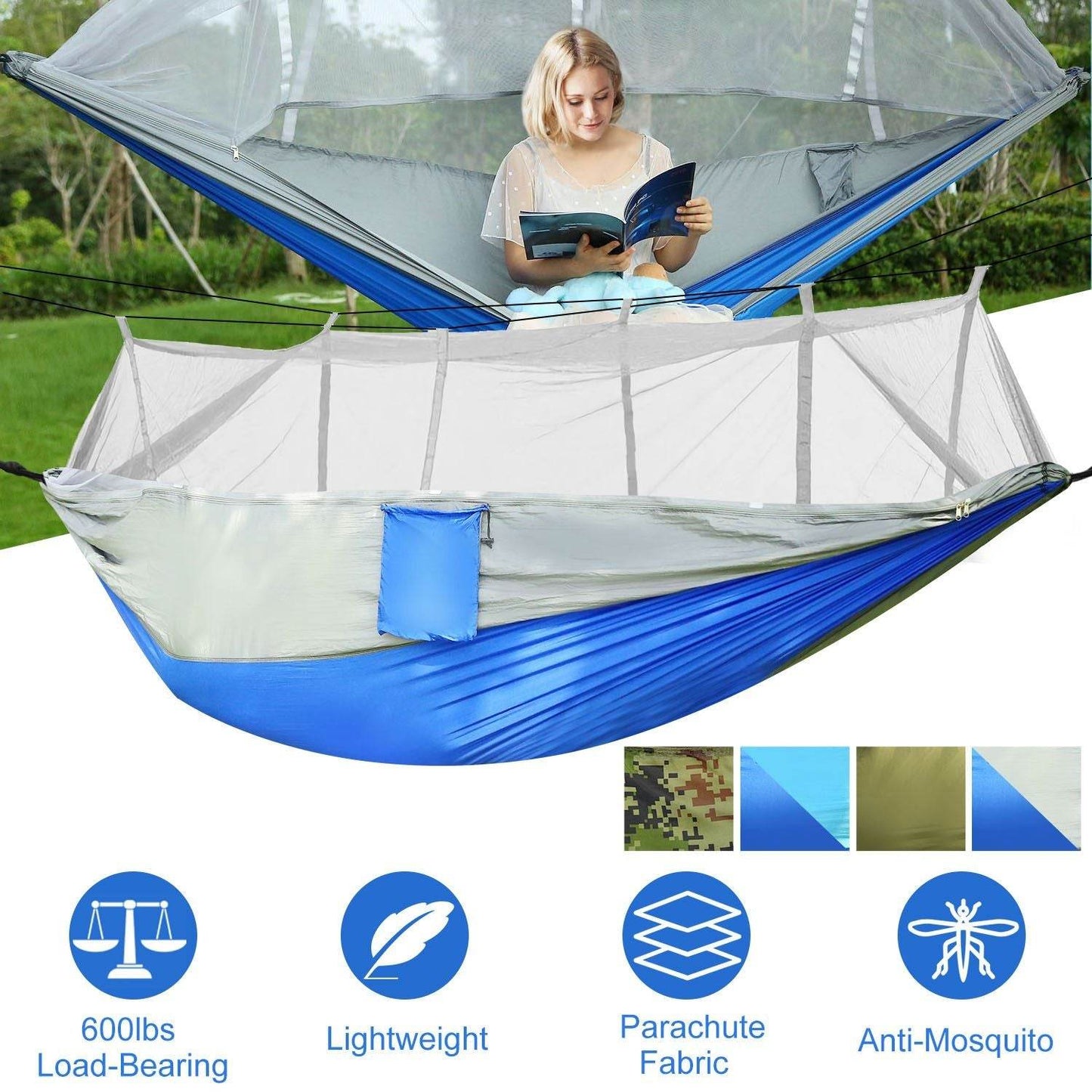 Portable Double Camping Hammock with Mosquito Net