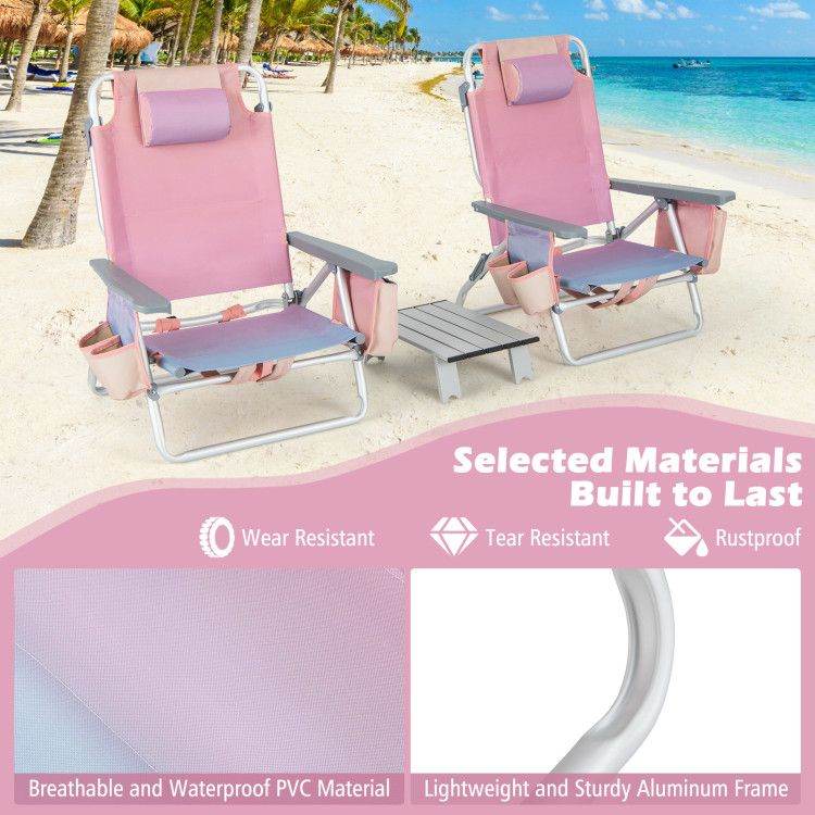 2-Pack 5-Position Folding Backpack Beach Chairs