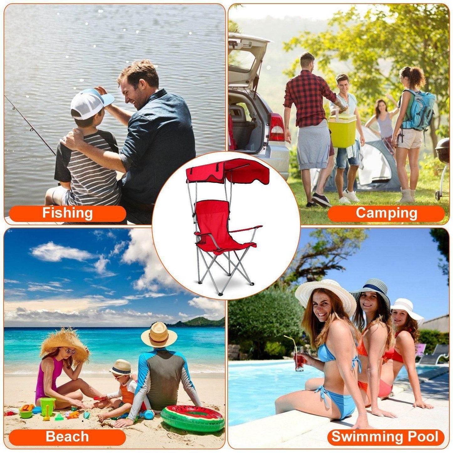 Foldable Canopy Beach Chair with Sun Protection and A Shade Cover