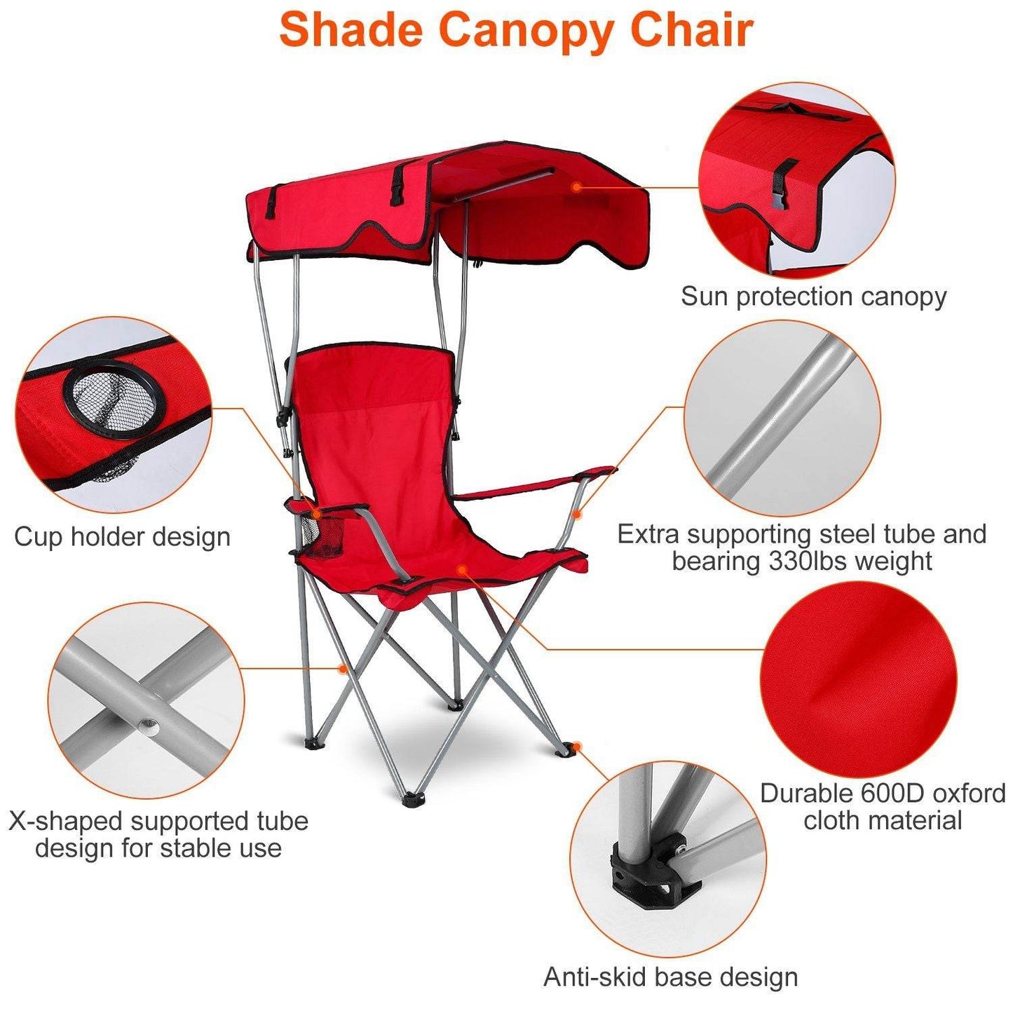 Foldable Canopy Beach Chair with Sun Protection and A Shade Cover