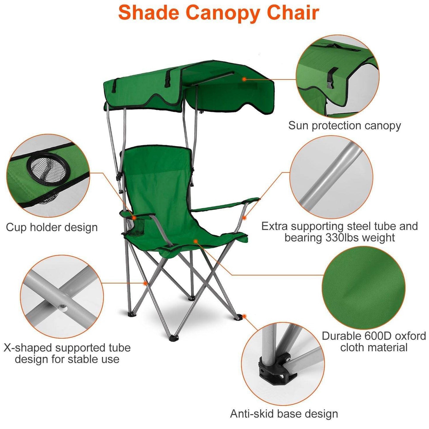 Foldable Canopy Beach Chair with Sun Protection and A Shade Cover