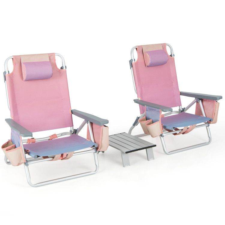 2-Pack 5-Position Folding Backpack Beach Chairs