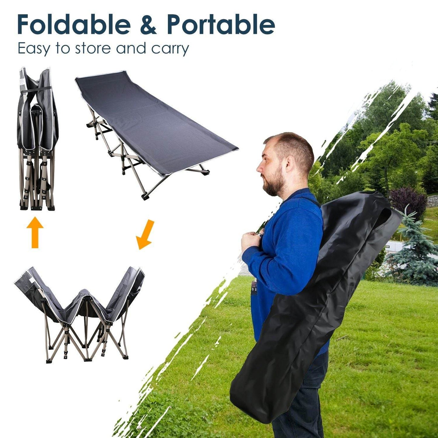 Folding Camping Cot with 2-Sided Soft Pad (440 lbs Max Load)