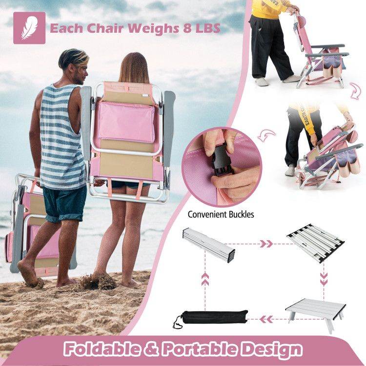 2-Pack 5-Position Folding Backpack Beach Chairs