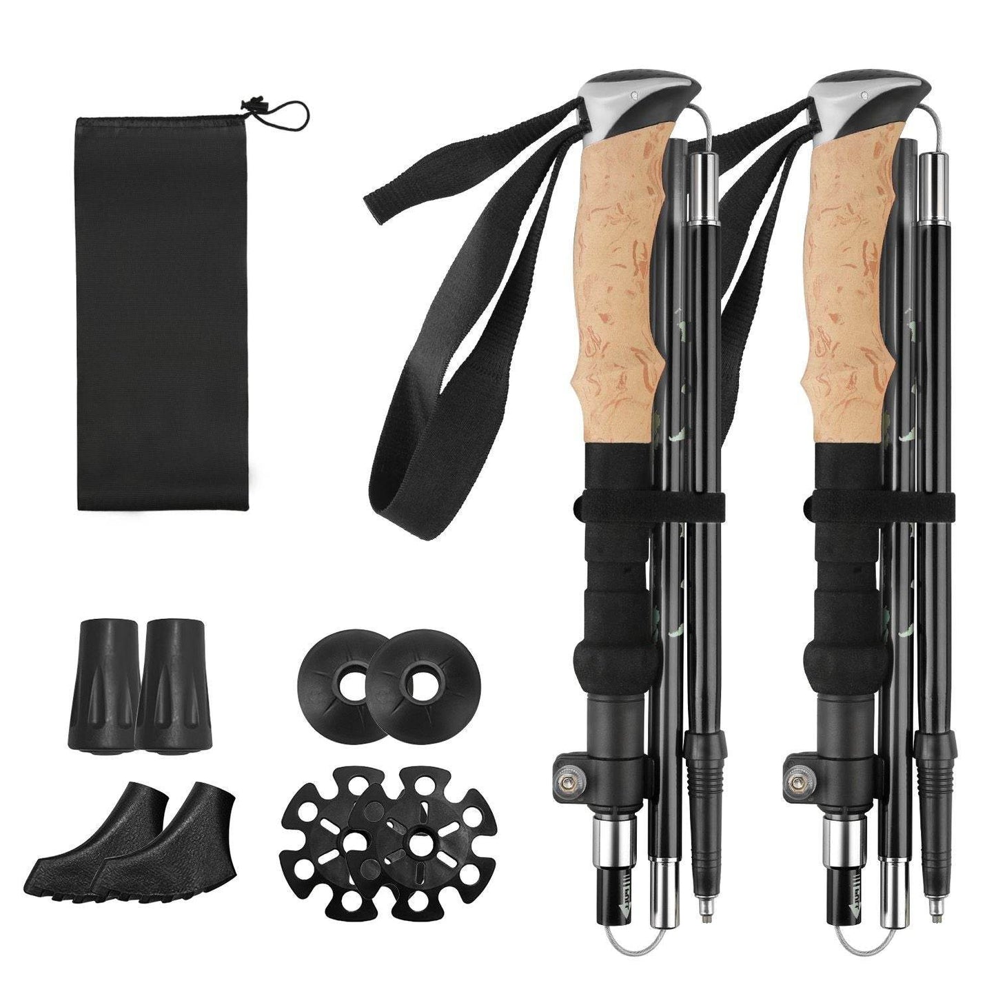 2-Pack Collapsible Hiking Poles Black