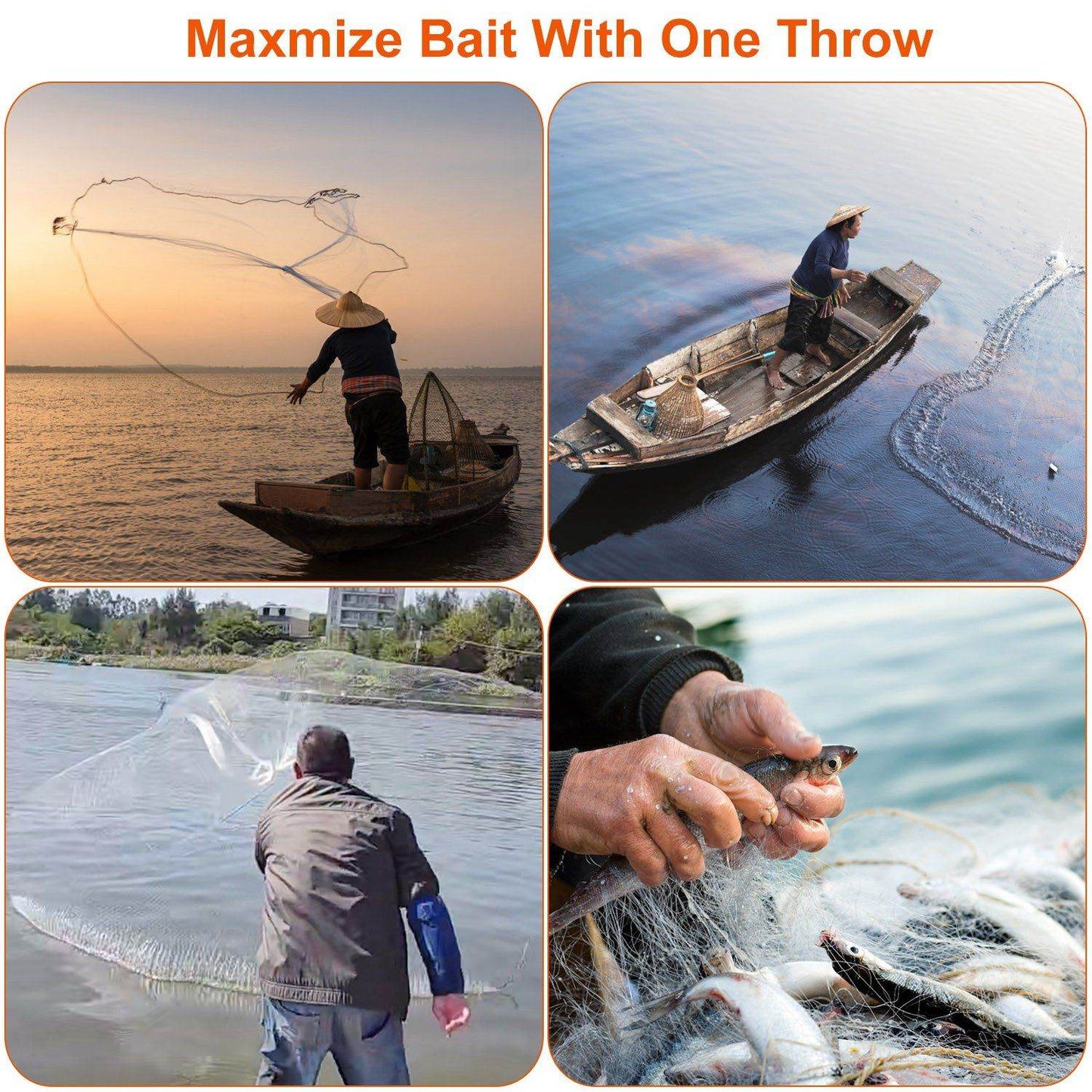 Heavy-Duty Hand Cast Fishing Net with Chain Sinker