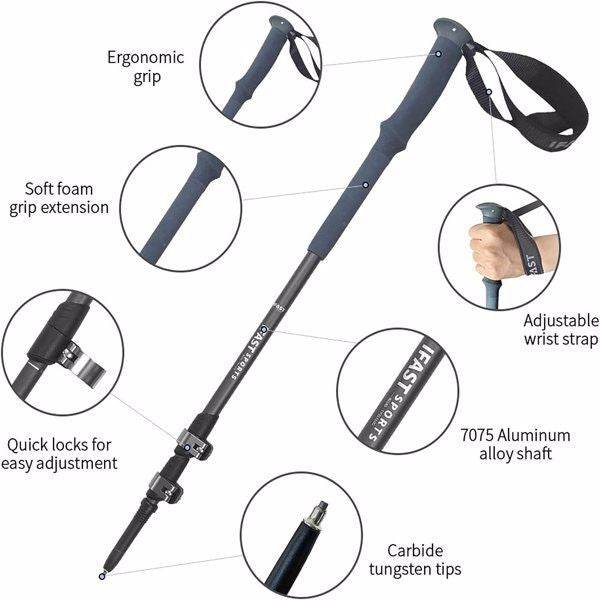 Pair of Adjustable Anti-Shock Trekking Poles in Black