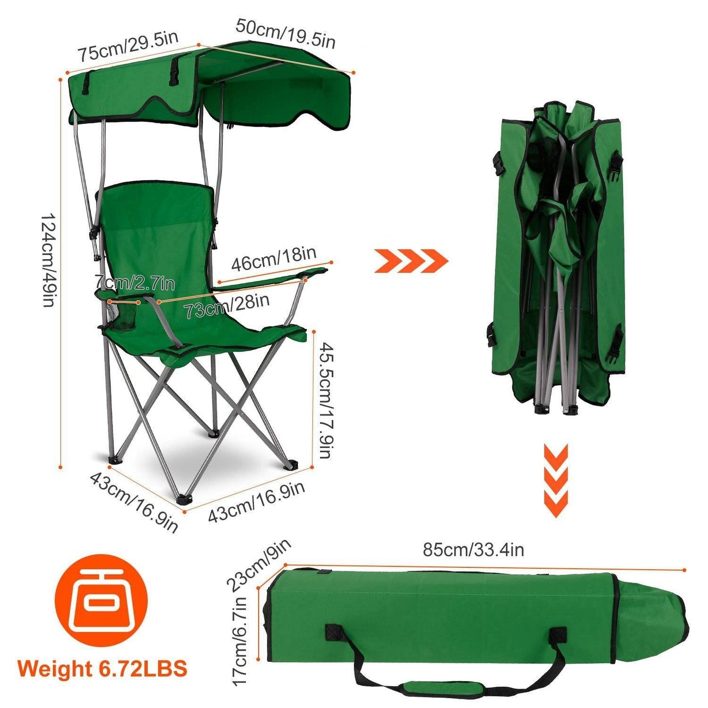 Foldable Canopy Beach Chair with Sun Protection and A Shade Cover