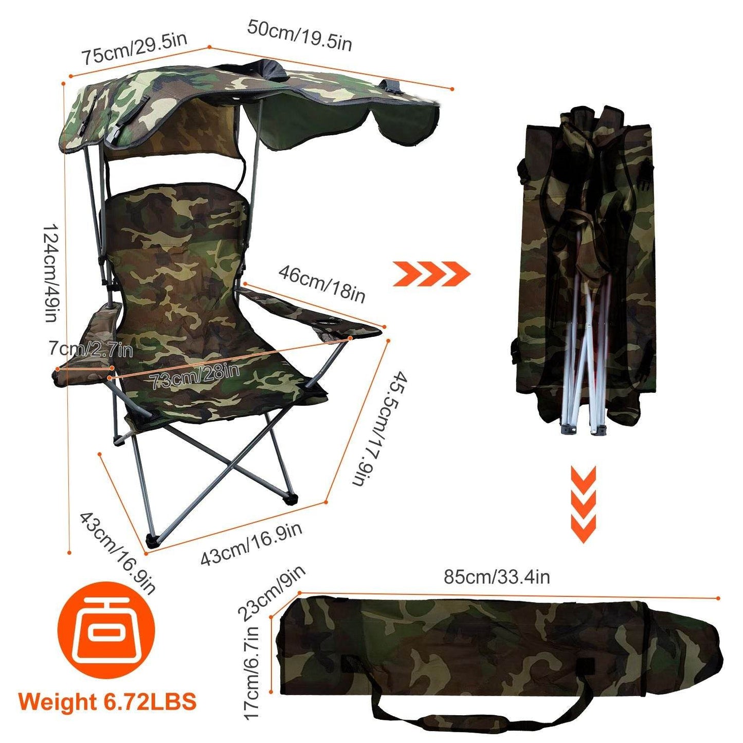 Foldable Canopy Beach Chair with Sun Protection and A Shade Cover