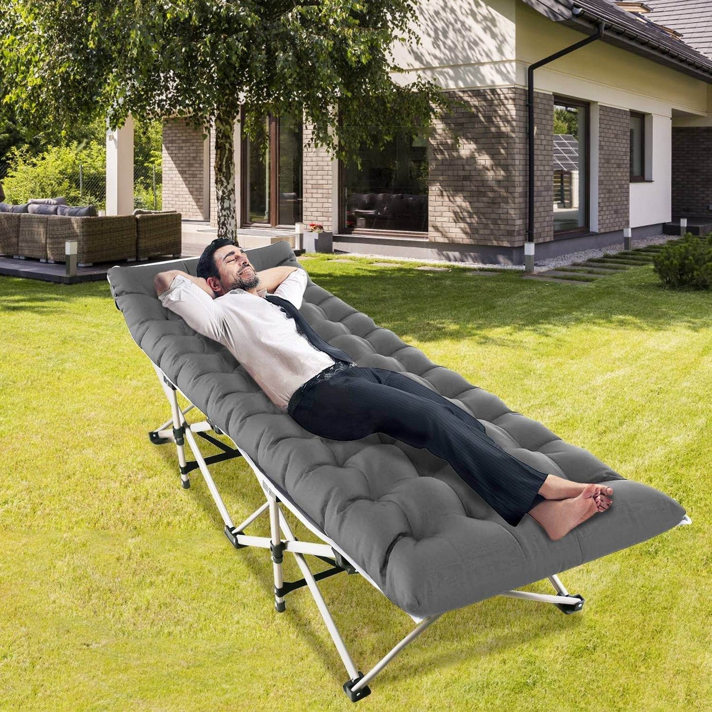 Folding Camping Cot with 2-Sided Soft Pad (440 lbs Max Load)