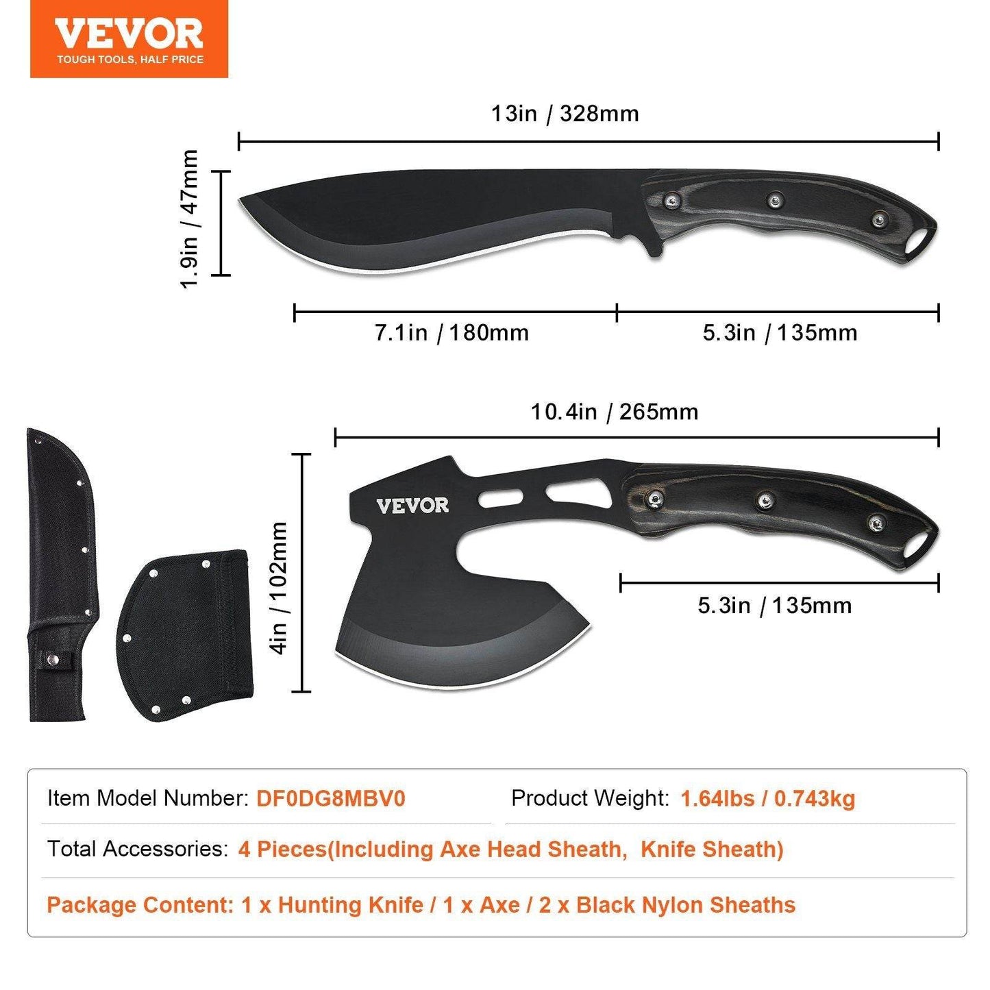 Hunting Knife and Hatchet Axe Combo Set