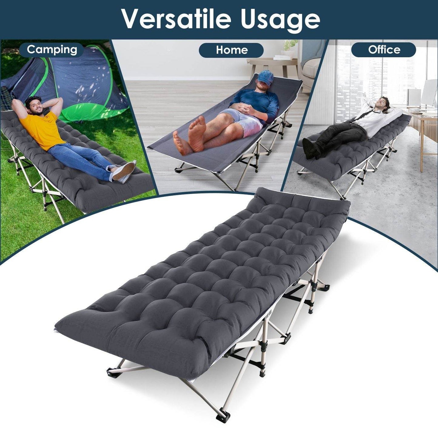 Folding Camping Cot with 2-Sided Soft Pad (440 lbs Max Load)