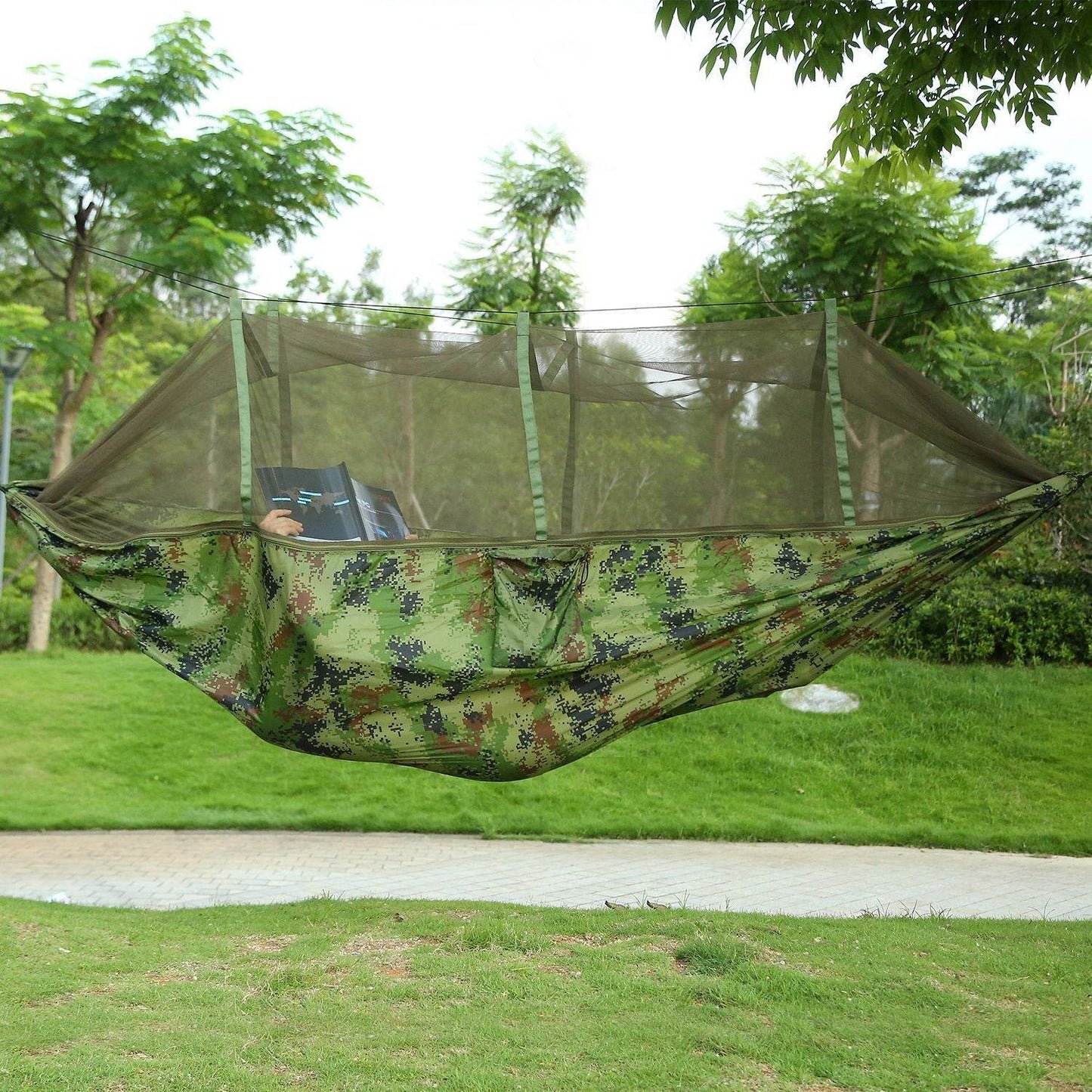 Portable Double Camping Hammock with Mosquito Net Army Green