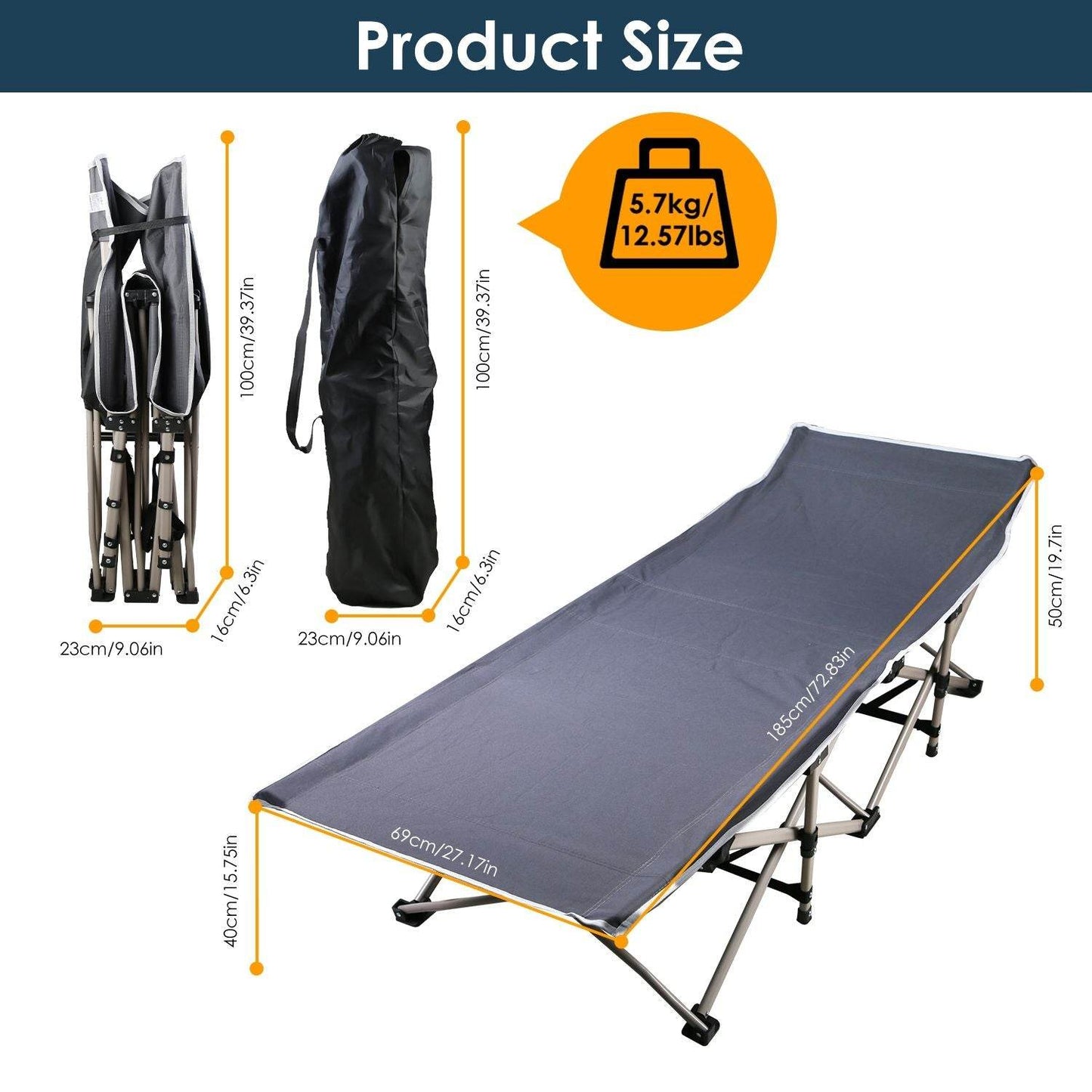 Folding Camping Cot with 2-Sided Soft Pad (440 lbs Max Load)