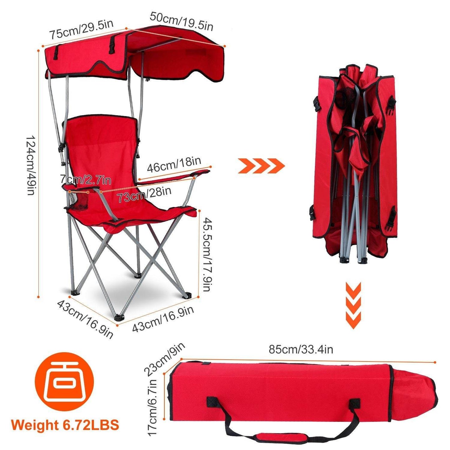 Foldable Canopy Beach Chair with Sun Protection and A Shade Cover
