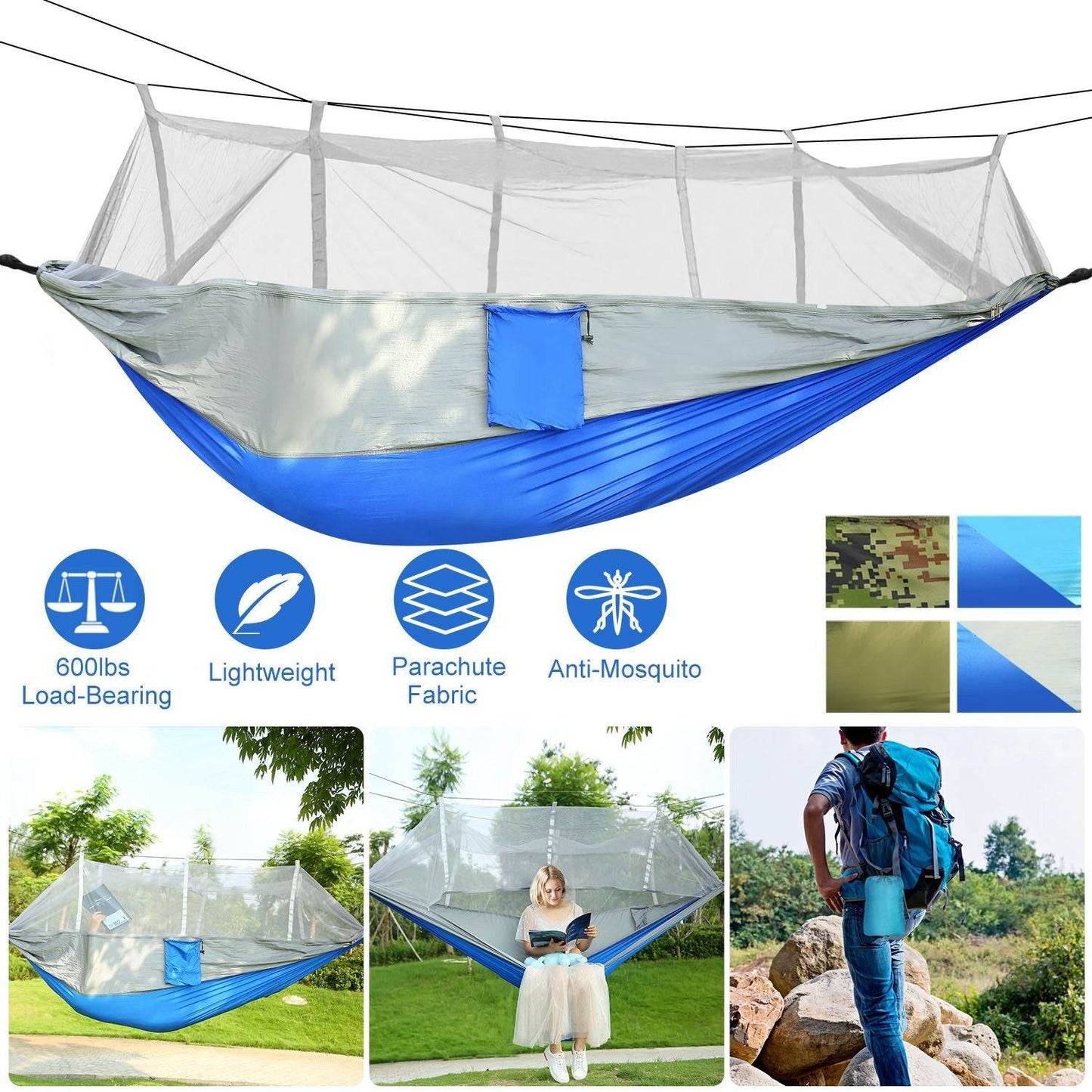 Portable Double Camping Hammock with Mosquito Net