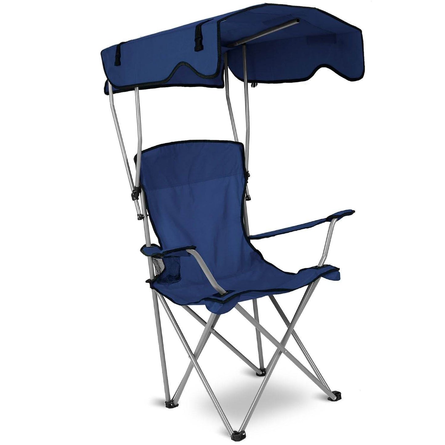 Foldable Canopy Beach Chair with Sun Protection and A Shade Cover Navy Blue
