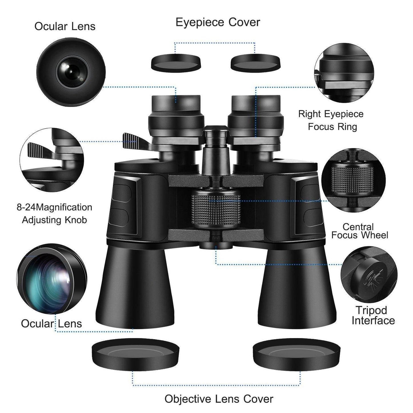 Portable Zoom Binoculars with FMC Lens and Low Light Night Vision