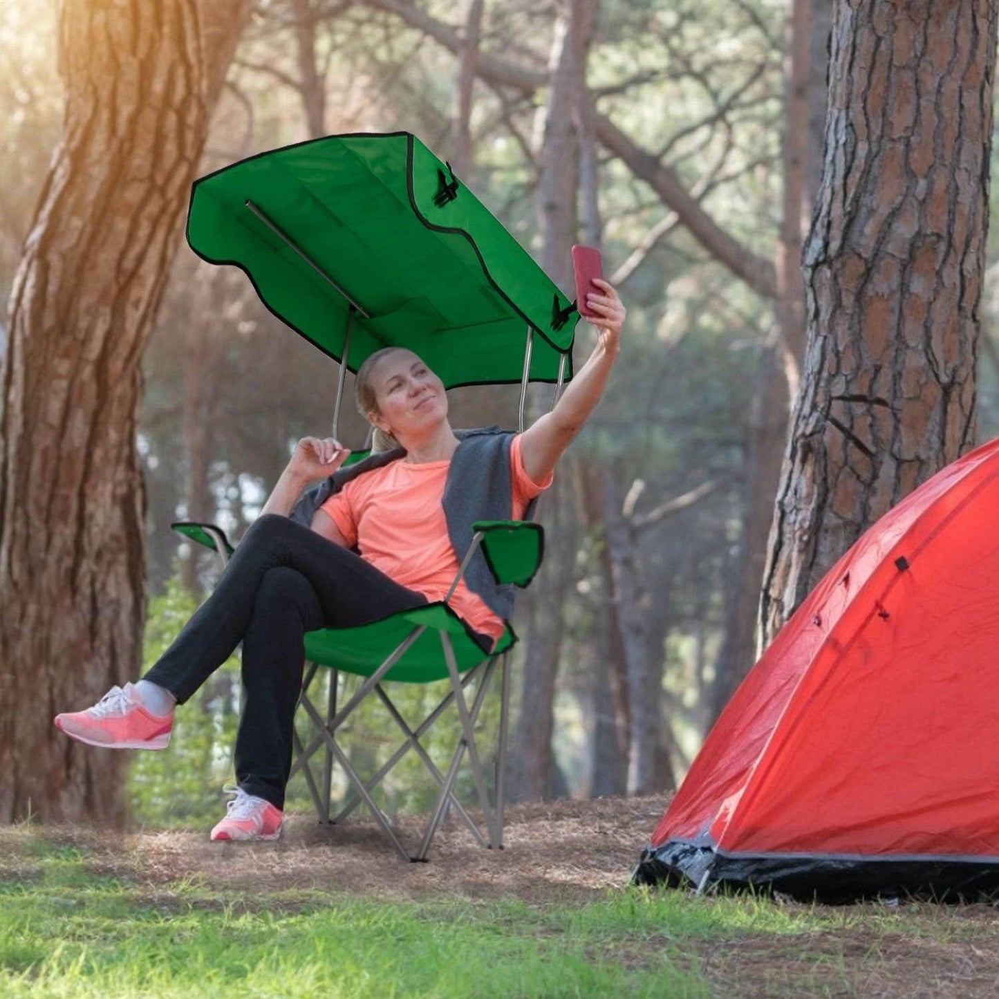 Foldable Canopy Beach Chair with Sun Protection and A Shade Cover