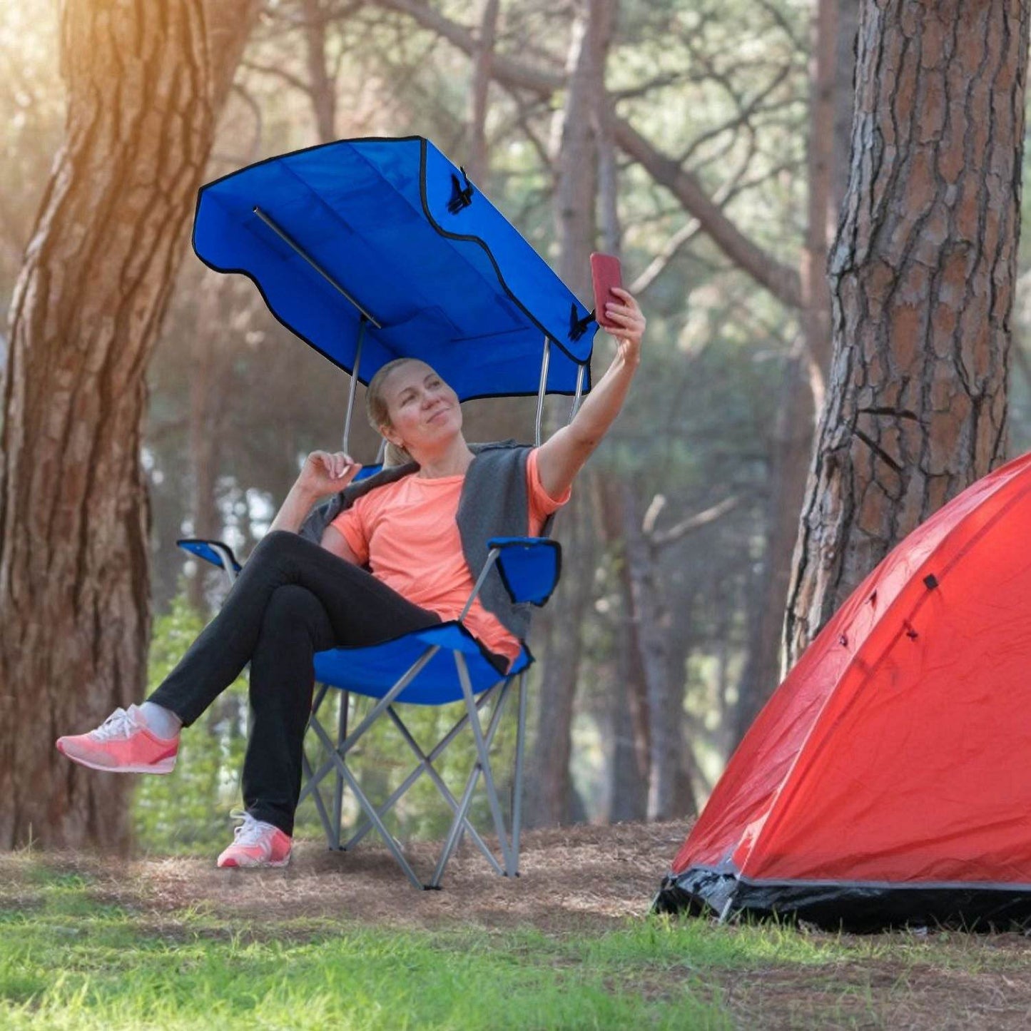 Foldable Canopy Beach Chair with Sun Protection and A Shade Cover