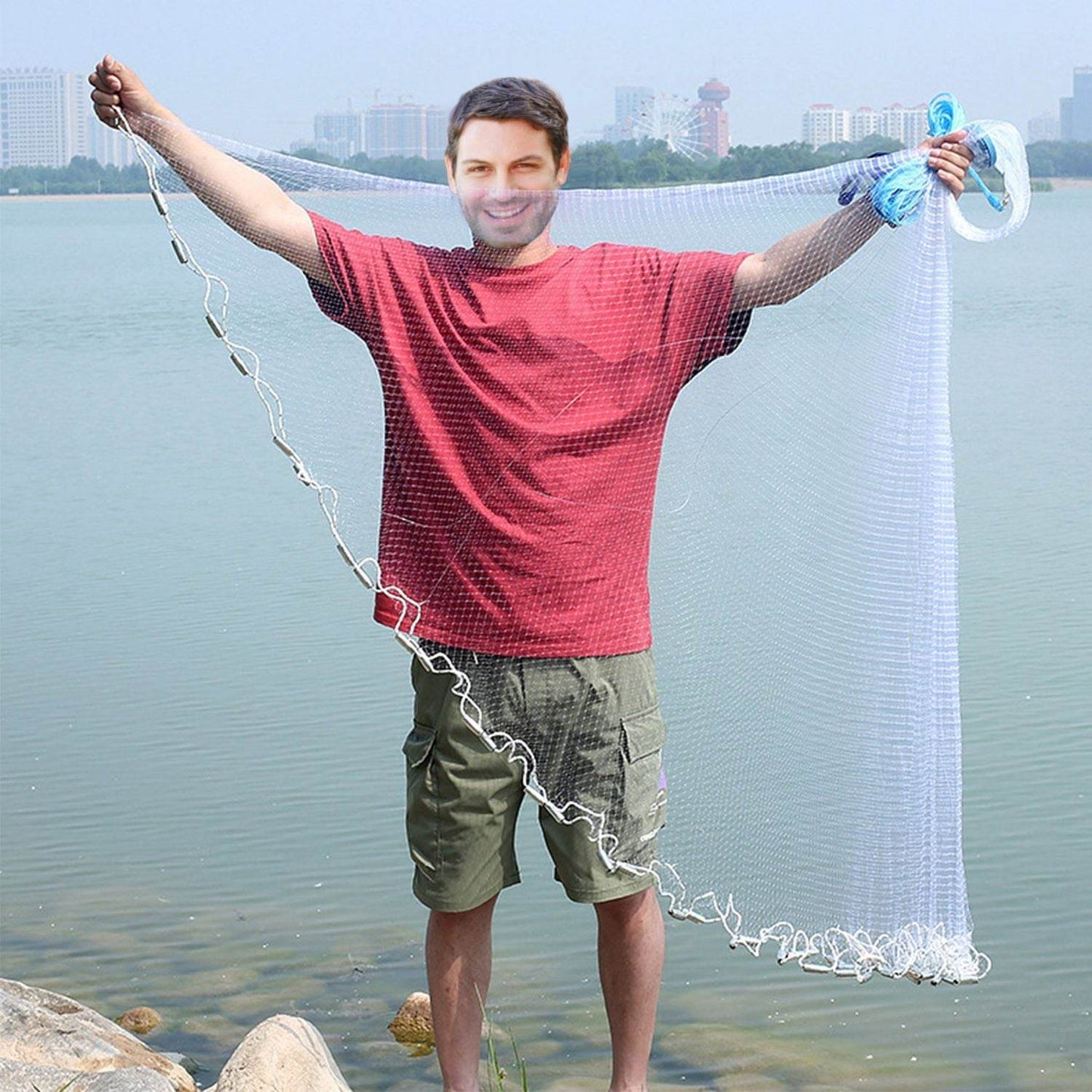 Heavy-Duty Hand Cast Fishing Net with Chain Sinker