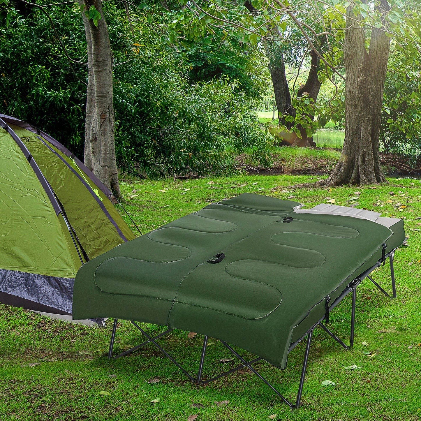 2-Person Folding Camping Cot Set With Carrying Bag