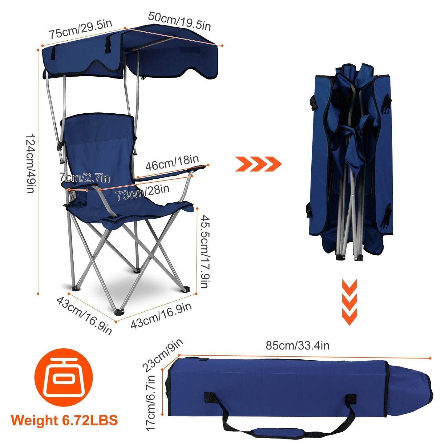 Foldable Canopy Beach Chair with Sun Protection and A Shade Cover