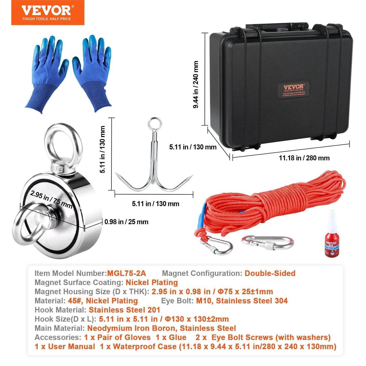 1200lb Double-Sided Magnet Fishing Kit