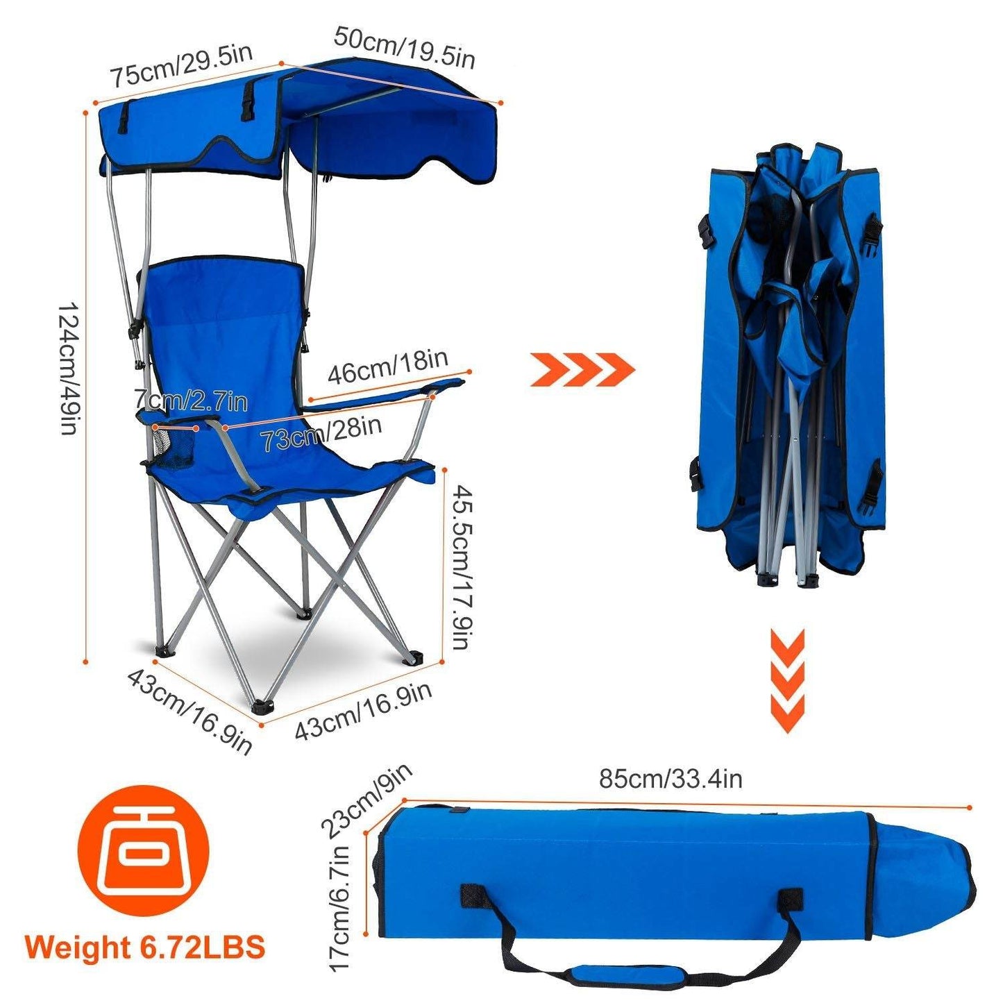 Foldable Canopy Beach Chair with Sun Protection and A Shade Cover