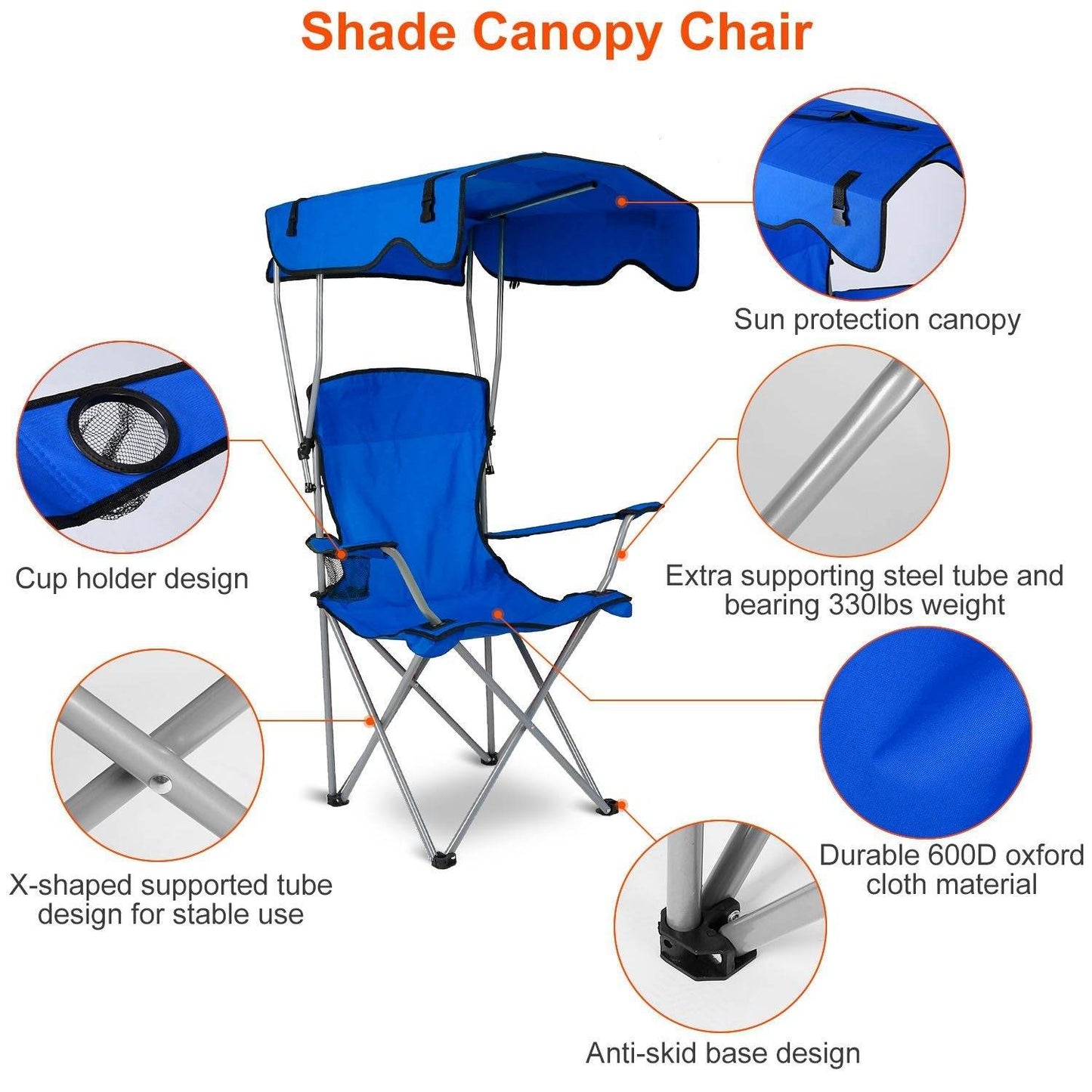Foldable Canopy Beach Chair with Sun Protection and A Shade Cover