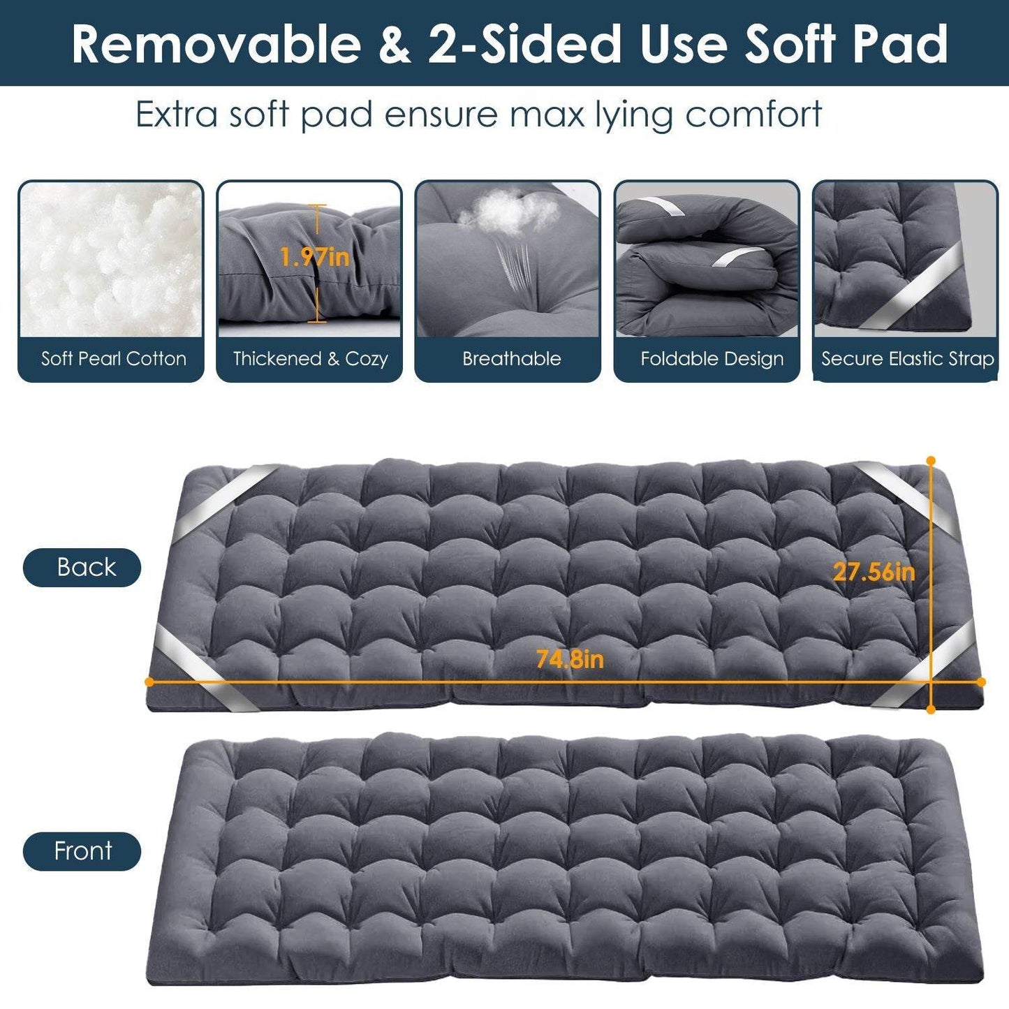 Folding Camping Cot with 2-Sided Soft Pad (440 lbs Max Load)