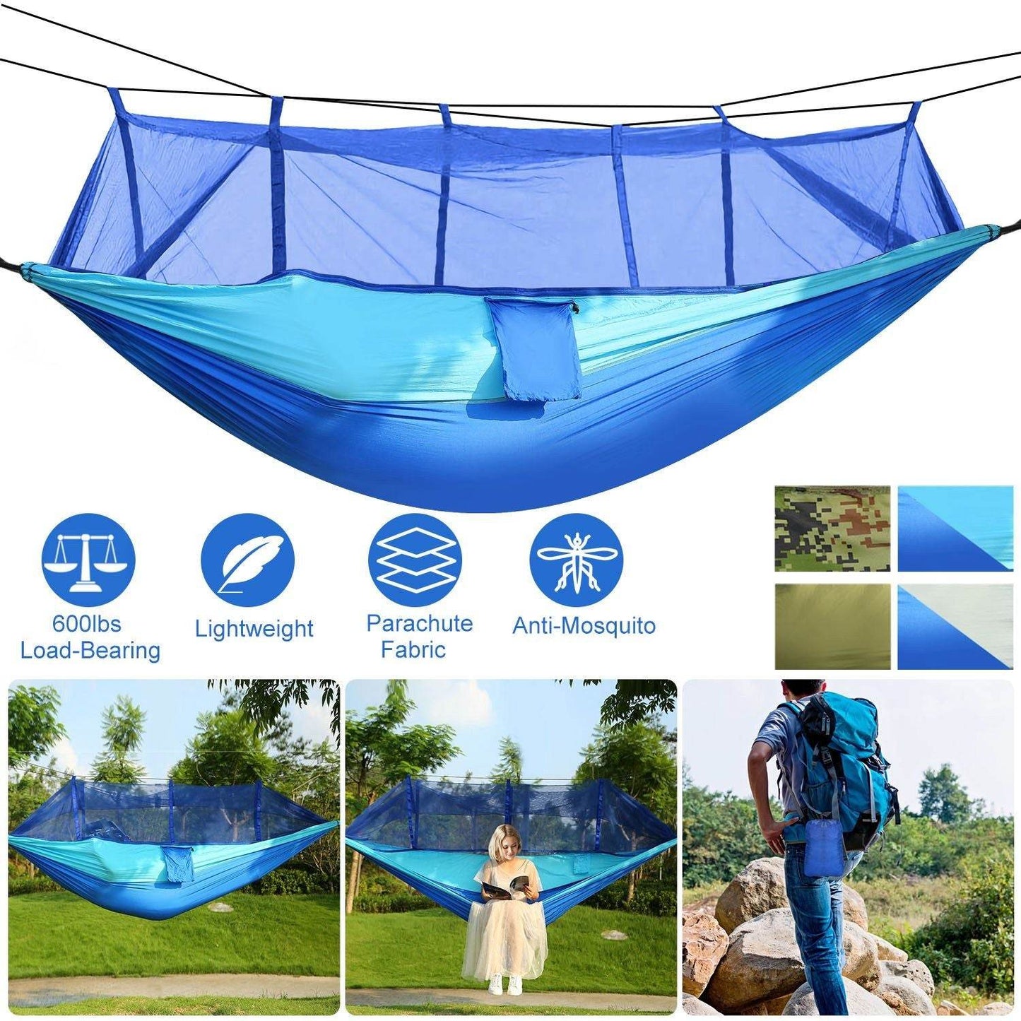 Portable Double Camping Hammock with Mosquito Net