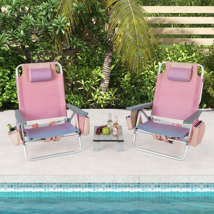 2-Pack 5-Position Folding Backpack Beach Chairs