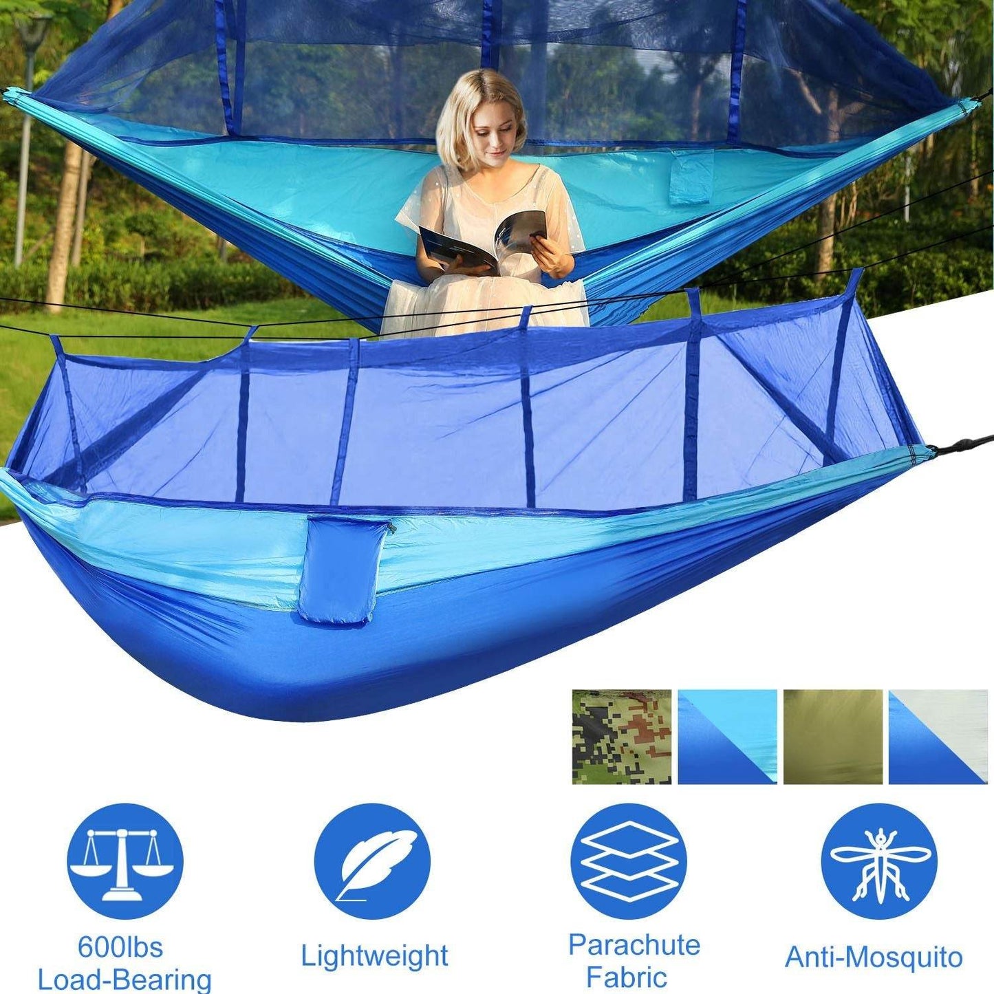 Portable Double Camping Hammock with Mosquito Net