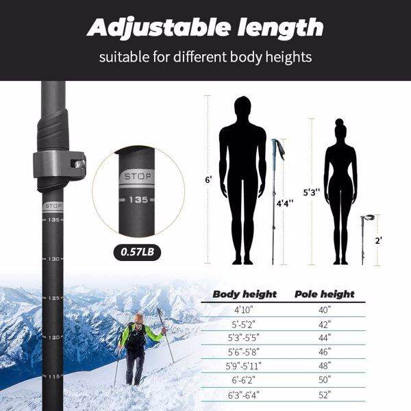 Pair of Adjustable Anti-Shock Trekking Poles in Black