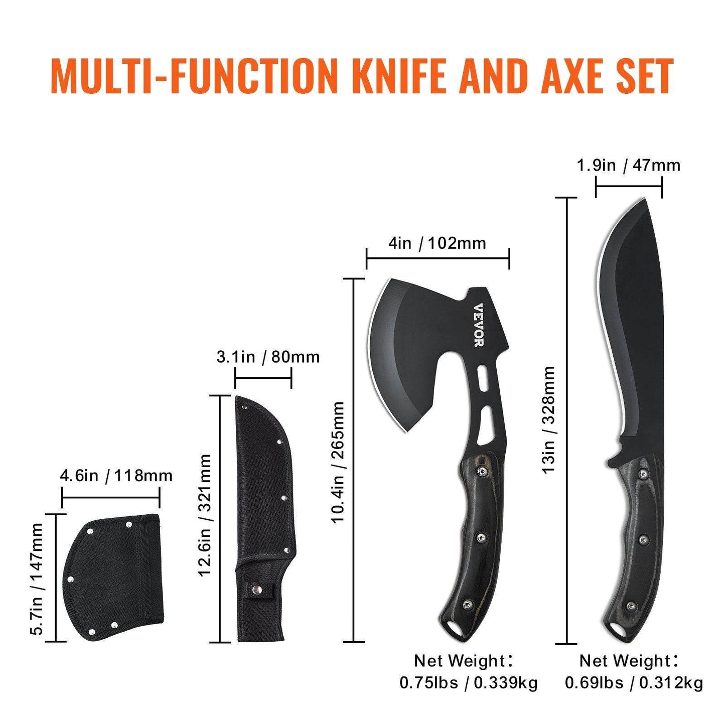 Hunting Knife and Hatchet Axe Combo Set